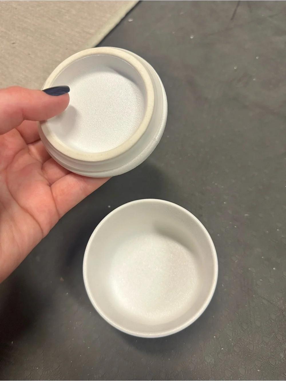White Stone Textured Ceramic Salt Jar with Lid - 'THE SALT' Text 3oz